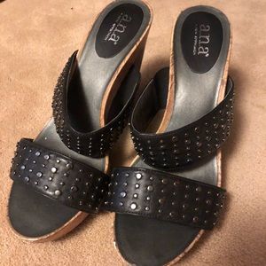 ANA Wedge Sandals Black With Decorative Pieces